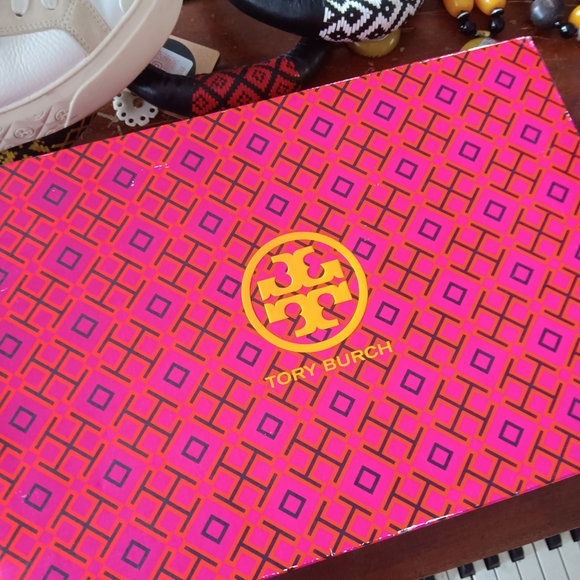 Tory Burch White and Gray Sneakers with Yellow Accents - Picture 4 of 5